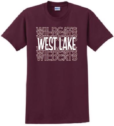 West Lake Middle School Repeat Text T-Shirt - Youth and Adult Sizes Available