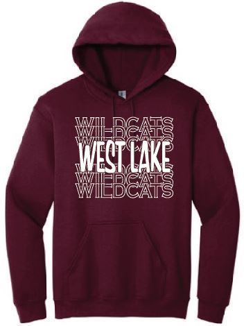 West Lake Wildcats Repeat Text Hoodie - Maroon